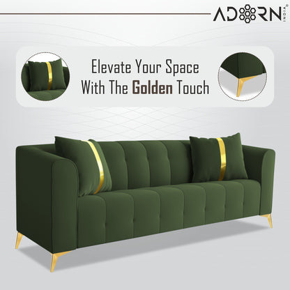 Adorn India Premium Mystic - 3 Years Warranty - 3 Seater Sofa Velvet Suede Fabric -Green