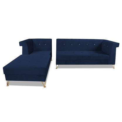 Adorn India Premium Raygan L Shape 6 Seater Sofa Set Left Side (Velvet Fabric Colour Blue)