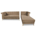 Premium Raygan L Shape 6 Seater Sofa Set Right Side (Velvet Fabric Colour Camel)