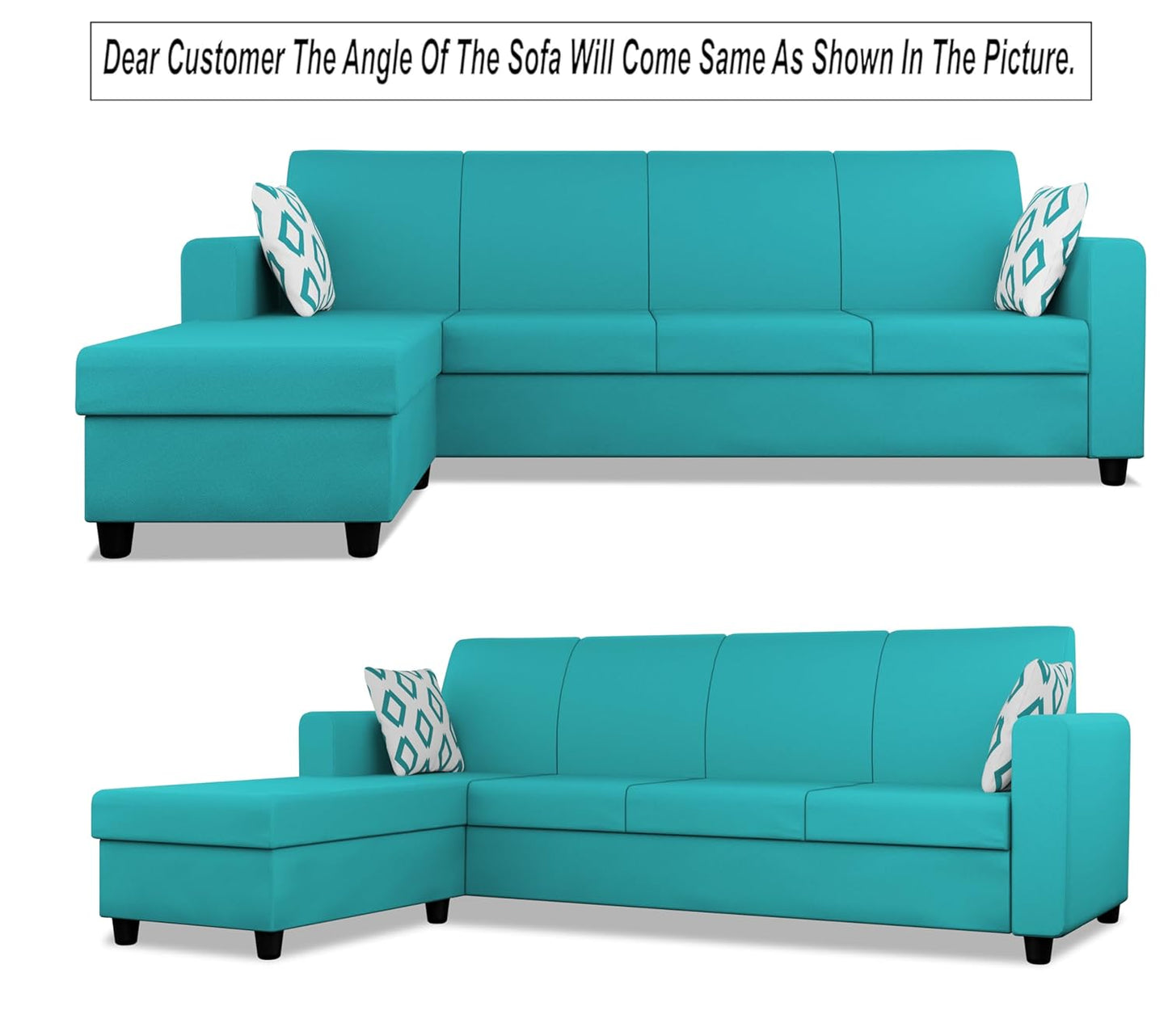 Adorn India Monteno L Shape 5 Seater Sofa Set LHS(Aqua Blue)