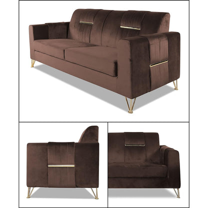 Adorn India Premium Benington 3-1-1 5 Seater Sofa Set (Velvet Fabric Colour Brown)