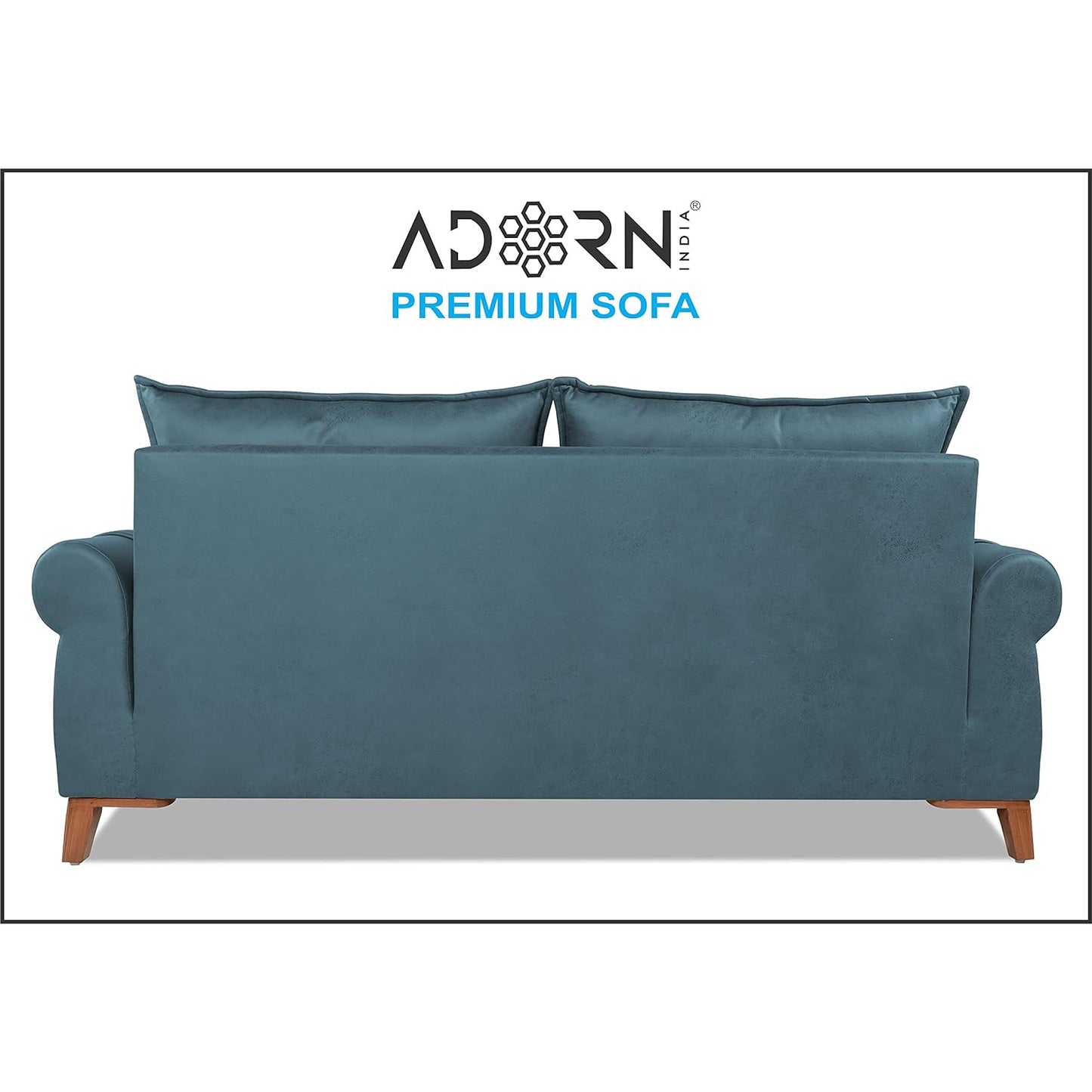 Adorn India Premium Jarvis 3 Seater Sofa (Leatherette Suede Fabric Color Blue)