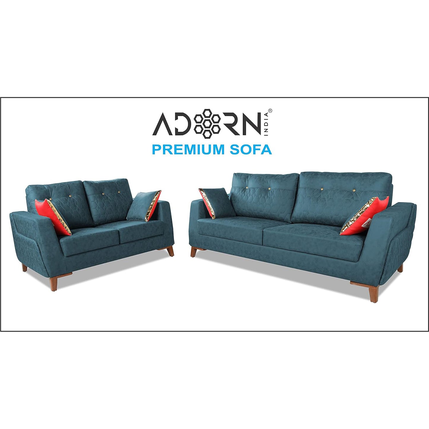Adorn India Premium Phoenix 3+2 Five Seater Sofa Set (Leatherette Suede Fabric Colour Blue)