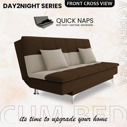Adorn India Premium New Aspen 3 Seater Sofa Cum Bed 4X6 Velvet Suede with 2 Cushions (Color Brown & Beige) and Suitable for All Indoor, with 3 Years Warranty