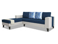 Adorn India Ashley Digitel Print Leatherette Fabric L Shape 8 Seater Sofa Set with 2 Ottoman Puffy & Center Table LHS (Blue & White) (3 Year Warranty)