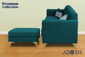 Adorn India Premium Luster 4 Seater L Shape Sofa Set | Velvet Suede Fabric | 3-Year Warranty | Color ocean Blue with Golden Legs & Striped Pattern Cushion