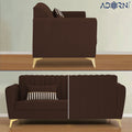 Adorn India Premium Luster 3 Seater | Velvet Suede Fabric | 3-Year Warranty | Color Brown with Golden Legs & Striped Pattern Cushion