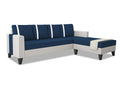 Adorn India Ashley Stripes Leatherette Fabric L Shape 5 Seater Sofa Set RHS (Blue & White) (3 Year Warranty)