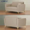 Adorn India Premium Luster 3-2-1 Sofa Set | Velvet Suede Fabric | 3-Year Warranty | Color Beige with Golden Legs & Striped Pattern Cushion