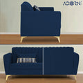 Adorn India Premium Luster 3 Seater | Velvet Suede Fabric | 3-Year Warranty | Color Blue with Golden Legs & Striped Pattern Cushion