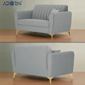 Adorn India Premium Luster 2 Seater | Velvet Suede Fabric | 3-Year Warranty | Color Grey with Golden Legs & Striped Pattern Cushion