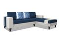 Adorn India Ashley Digitel Print Leatherette Fabric L Shape 8 Seater Sofa Set with 2 Ottoman Puffy & Center Table RHS (Blue & White) (3 Year Warranty)