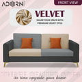 Adorn India Premium Harlem 3 Seater Sofa | Velvet Suede Upholstery | 3-Year Warranty | Dark Grey, Gey & Beige with Gold Legs & Cushion
