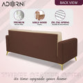 Adorn India Premium Harlem 3 Seater Sofa | Velvet Suede Upholstery | 3-Year Warranty | Brown & Beige with Gold Legs & Cushion