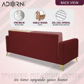 Adorn India Premium Harlem 3 Seater Sofa | Velvet Suede Upholstery | 3-Year Warranty | Maroon, Pink & Beige with Gold Legs & Cushion