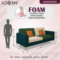 Adorn India Premium Harlem 3 Seater Sofa | Velvet Suede Upholstery | 3-Year Warranty | Ocean Blue, Dark Green & Beige with Gold Legs & Cushion