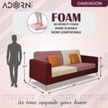 Adorn India Premium Harlem 3 Seater Sofa | Velvet Suede Upholstery | 3-Year Warranty | Maroon, Pink & Beige with Gold Legs & Cushion
