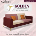 Adorn India Premium Harlem 3 Seater Sofa | Velvet Suede Upholstery | 3-Year Warranty | Maroon, Pink & Beige with Gold Legs & Cushion