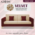 Adorn India Premium Harlem 3 Seater Sofa | Velvet Suede Upholstery | 3-Year Warranty |Maroon & Beige with Gold Legs & Cushion