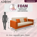 Adorn India Premium Harlem 3 Seater Sofa | Velvet Suede Upholstery | 3-Year Warranty | Beige & Orange with Gold Legs & Cushion