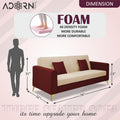 Adorn India Premium Harlem 3 Seater Sofa | Velvet Suede Upholstery | 3-Year Warranty |Maroon & Beige with Gold Legs & Cushion