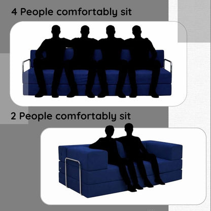 Adorn India Easy Premium Modular 4 Seater Sofa Cum Bed | Velvet Suede Fabric | Colour Blue | Modern Design | Size 6x6 Fit | Comfortable for Seat & Sleep | Washable Cover | Perfect for Home & Office