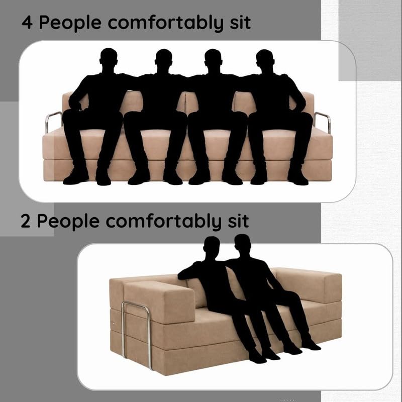 Adorn India Easy Premium Modular 4 Seater Sofa Cum Bed | Velvet Suede Fabric | Colour Camel | Modern Design | Size 6x6 Fit | Comfortable for Seat & Sleep | Washable Cover | Perfect for Home & Office