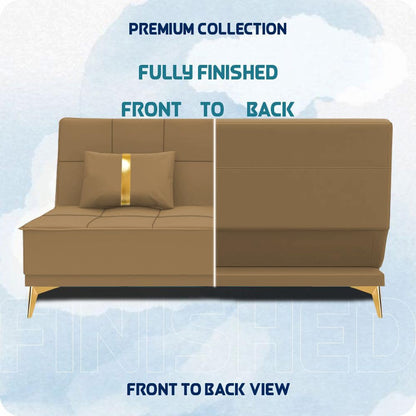Adorn India Wood New Alyssum 3 Seater Sofa Cum Bed Velvet (Beige)