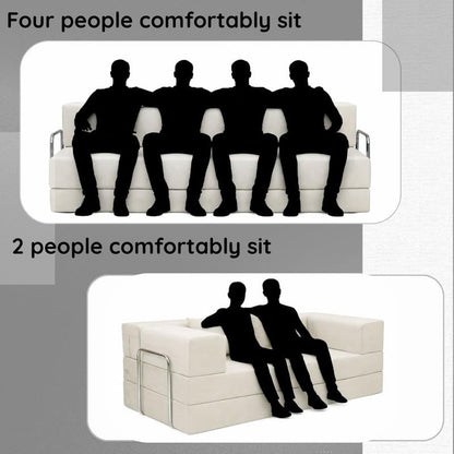 Adorn India Easy Premium Modular 4 Seater Sofa Cum Bed | Velvet Suede Fabric | Colour Cream | Modern Design | Size 6x6 Fit | Comfortable for Seat & Sleep | Washable Cover | Perfect for Home & Office