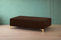 Adorn India Premium Luster 8 Seater L Shape Sofa Set with 2 Puffy & 1 Center Table | Velvet Suede Fabric | 3-Year Warranty | LHS | Brown with Golden Legs & Striped Pattern Cushion