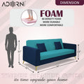 Adorn India Premium Harlem 3 Seater Sofa | Velvet Suede Upholstery | 3-Year Warranty | Dark Blue & Aqua Blue with Gold Legs & Cushion