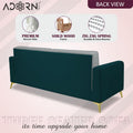 Adorn India Premium Harlem 3 Seater Sofa | Velvet Suede Upholstery | 3-Year Warranty | Ocean Blue & Grey with Gold Legs & Cushion
