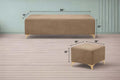 Adorn India Premium Luster 8 Seater L Shape Sofa Set with 2 Puffy & 1 Center Table | Velvet Suede Fabric | 3-Year Warranty | LHS | Camel with Golden Legs & Striped Pattern Cushion