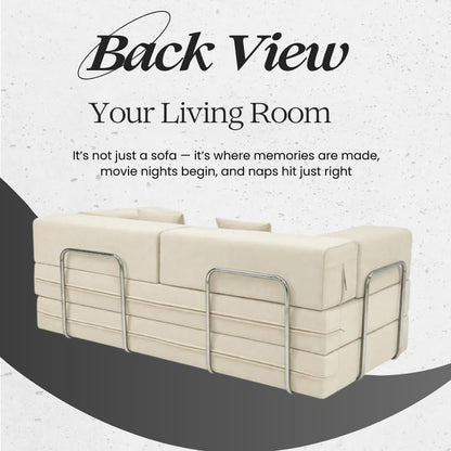 Adorn India Easy Premium Modular 4 Seater Sofa Cum Bed | Velvet Suede Fabric | Colour Cream | Modern Design | Size 6x6 Fit | Comfortable for Seat & Sleep | Washable Cover | Perfect for Home & Office