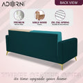 Adorn India Premium Harlem 3 Seater Sofa | Velvet Suede Upholstery | 3-Year Warranty | Ocean Blue, Aqua Blue & Beige with Gold Legs & Cushion