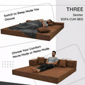 Adorn India Easy Premium Modular 4 Seater Sofa Cum Bed | Velvet Suede Fabric | Colour Brown | Modern Design | Size 6x6 Fit | Comfortable for Seat & Sleep | Washable Cover | Perfect for Home & Office