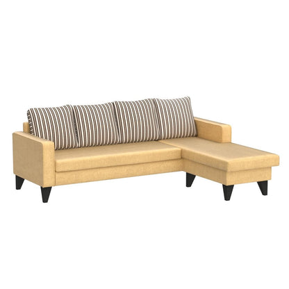 Adorn India Chandler L Shape 5 Seater Sofa Set Stripes - Right Hand Side (Beige) (Wood)