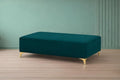 Adorn India Premium Luster 8 Seater L Shape Sofa Set with 2 Puffy & 1 Center Table | Velvet Suede Fabric | 3-Year Warranty | LHS | Ocean Blue with Golden Legs & Striped Pattern Cushion