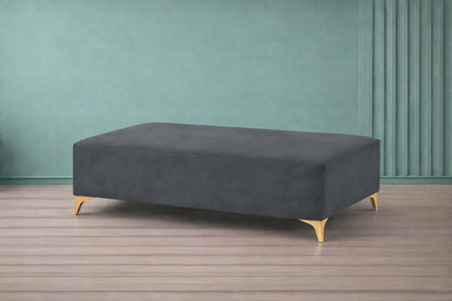Adorn India Premium Luster 8 Seater L Shape Sofa Set with 2 Puffy & 1 Center Table | Velvet Suede Fabric | 3-Year Warranty | LHS | Dark Grey with Golden Legs & Striped Pattern Cushion