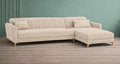 Adorn India Premium Luster 6 Seater L Shape Sofa Set | Velvet Suede Fabric | 3-Year Warranty | RHS |Color Cream with Golden Legs & Striped Pattern Cushion
