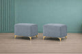Adorn India Premium Luster 8 Seater L Shape Sofa Set with 2 Puffy & 1 Center Table | Velvet Suede Fabric | 3-Year Warranty | RHS | Grey with Golden Legs & Striped Pattern Cushion