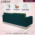 Adorn India Premium Harlem 3 Seater Sofa | Velvet Suede Upholstery | 3-Year Warranty | Ocean Blue, Dark Green & Beige with Gold Legs & Cushion