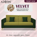 Adorn India Premium Harlem 3 Seater Sofa | Velvet Suede Upholstery | 3-Year Warranty | Dark Green & Light Green with Gold Legs & Cushion