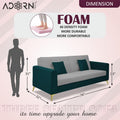 Adorn India Premium Harlem 3 Seater Sofa | Velvet Suede Upholstery | 3-Year Warranty | Ocean Blue & Grey with Gold Legs & Cushion