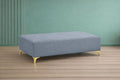 Adorn India Premium Luster 8 Seater L Shape Sofa Set with 2 Puffy & 1 Center Table | Velvet Suede Fabric | 3-Year Warranty | RHS | Grey with Golden Legs & Striped Pattern Cushion
