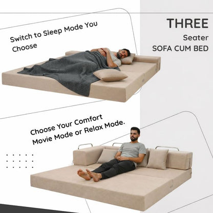Adorn India Easy Premium Modular 4 Seater Sofa Cum Bed | Velvet Suede Fabric | Colour Beige | Modern Design | Size 6x6 Fit | Comfortable for Seat & Sleep | Washable Cover | Perfect for Home & Office