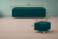 Adorn India Premium Luster 8 Seater L Shape Sofa Set with 2 Puffy & 1 Center Table | Velvet Suede Fabric | 3-Year Warranty | LHS | Ocean Blue with Golden Legs & Striped Pattern Cushion