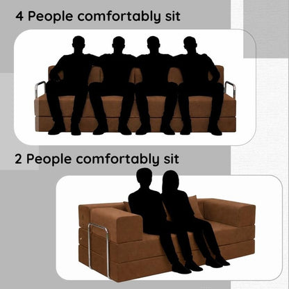 Adorn India Easy Premium Modular 4 Seater Sofa Cum Bed | Velvet Suede Fabric | Colour Brown | Modern Design | Size 6x6 Fit | Comfortable for Seat & Sleep | Washable Cover | Perfect for Home & Office