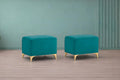 Adorn India Premium Luster 8 Seater L Shape Sofa Set with 2 Puffy & 1 Center Table | Velvet Suede Fabric | 3-Year Warranty | LHS | Aqua Blue with Golden Legs & Striped Pattern Cushion