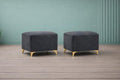 Adorn India Premium Luster 8 Seater L Shape Sofa Set with 2 Puffy & 1 Center Table | Velvet Suede Fabric | 3-Year Warranty | LHS | Dark Grey with Golden Legs & Striped Pattern Cushion